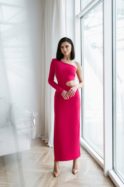 Crimson ONE-SHOULDER MAXI DRESS (ARTICLE C363)