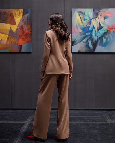 Camel Belted Wide-Leg Suit 2-Piece (article 030)