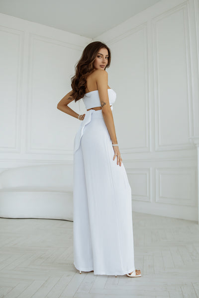 White BOW TOP & WIDE-LEG PANTS 2-PIECE SET (ARTICLE C371)