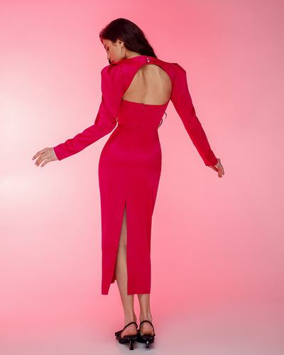 Crimson SQUARE NECK BACKLESS MIDI DRESS (ARTICLE 324)