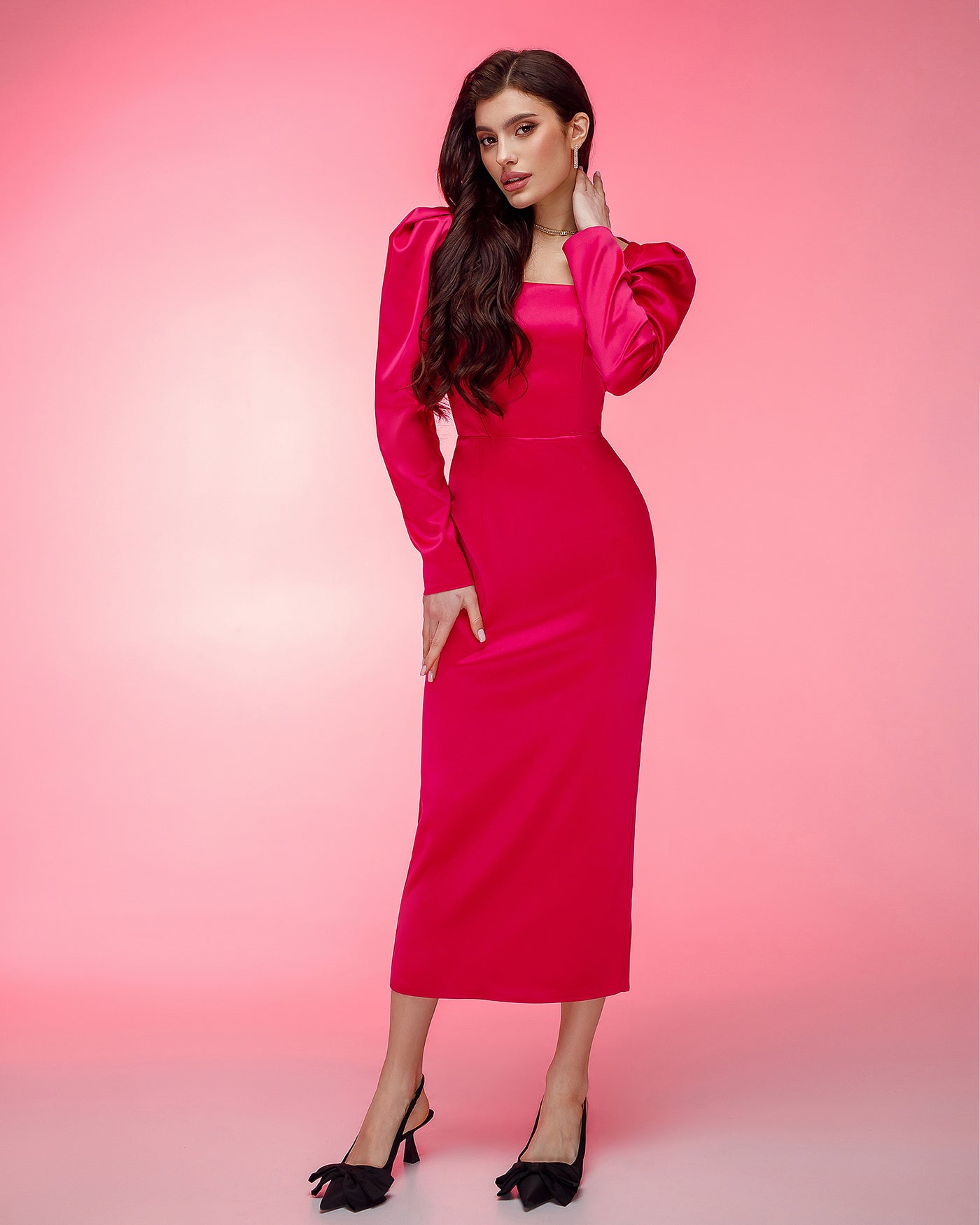 Crimson SQUARE NECK BACKLESS MIDI DRESS (ARTICLE 324)