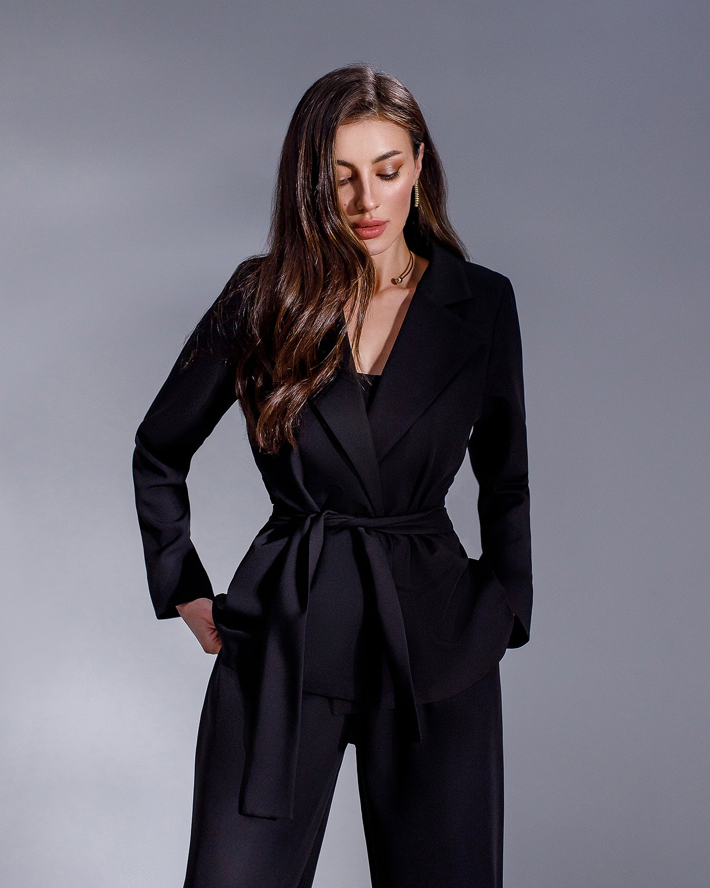 Black Belted Wide-Leg Suit 3-Piece (article 235)