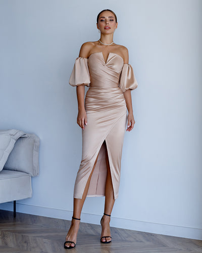 Gold PUFF-SLEEVE MIDI DRESS (ARTICLE 289)