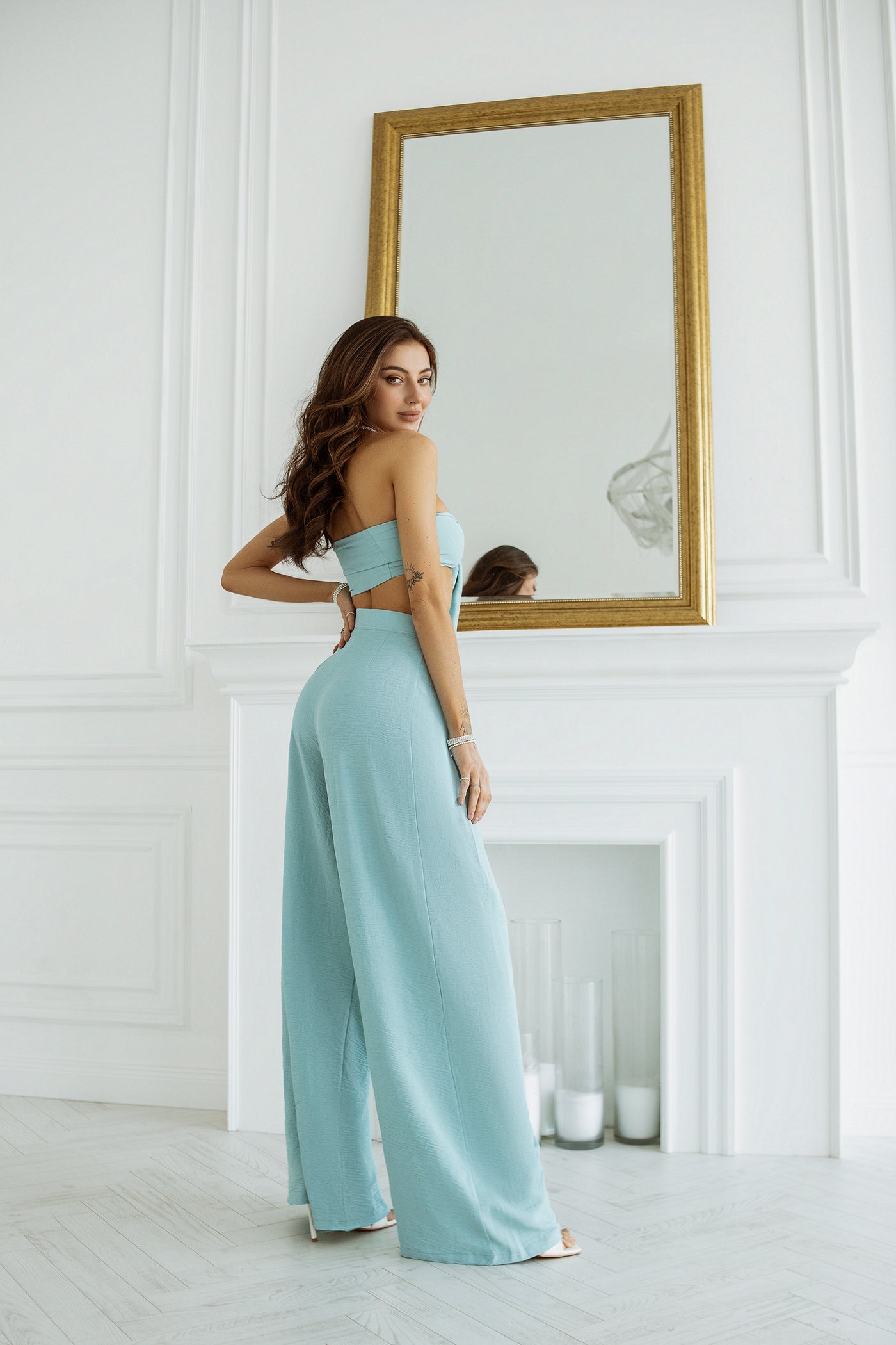 Mint BOW TOP & WIDE-LEG PANTS 2-PIECE SET (ARTICLE C371)