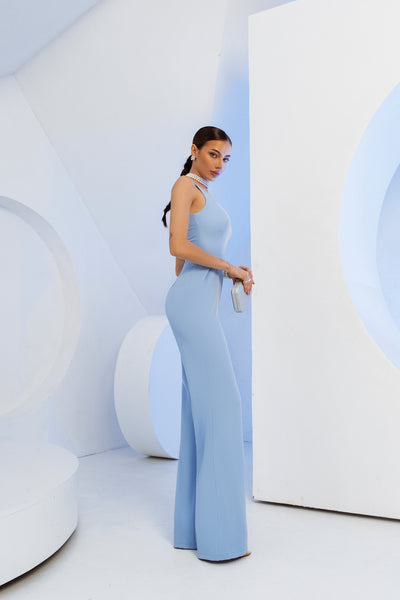 Sky-blue SLEEVELESS V-NECK JUMPSUIT (ARTICLE C289)