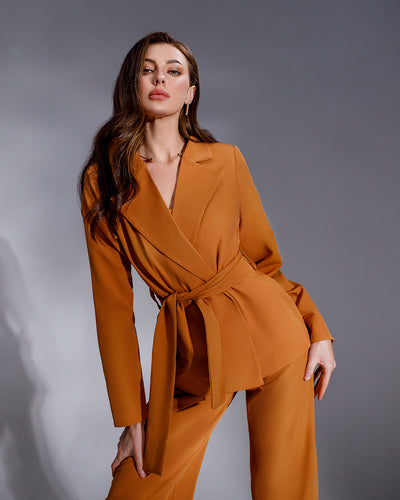 Beige BELTED WIDE-LEG SUIT 3-PIECE (article 235)