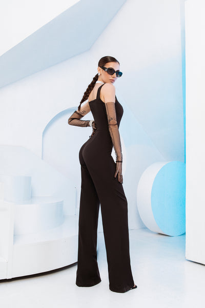 Black SLEEVELESS V-NECK JUMPSUIT (ARTICLE C289)