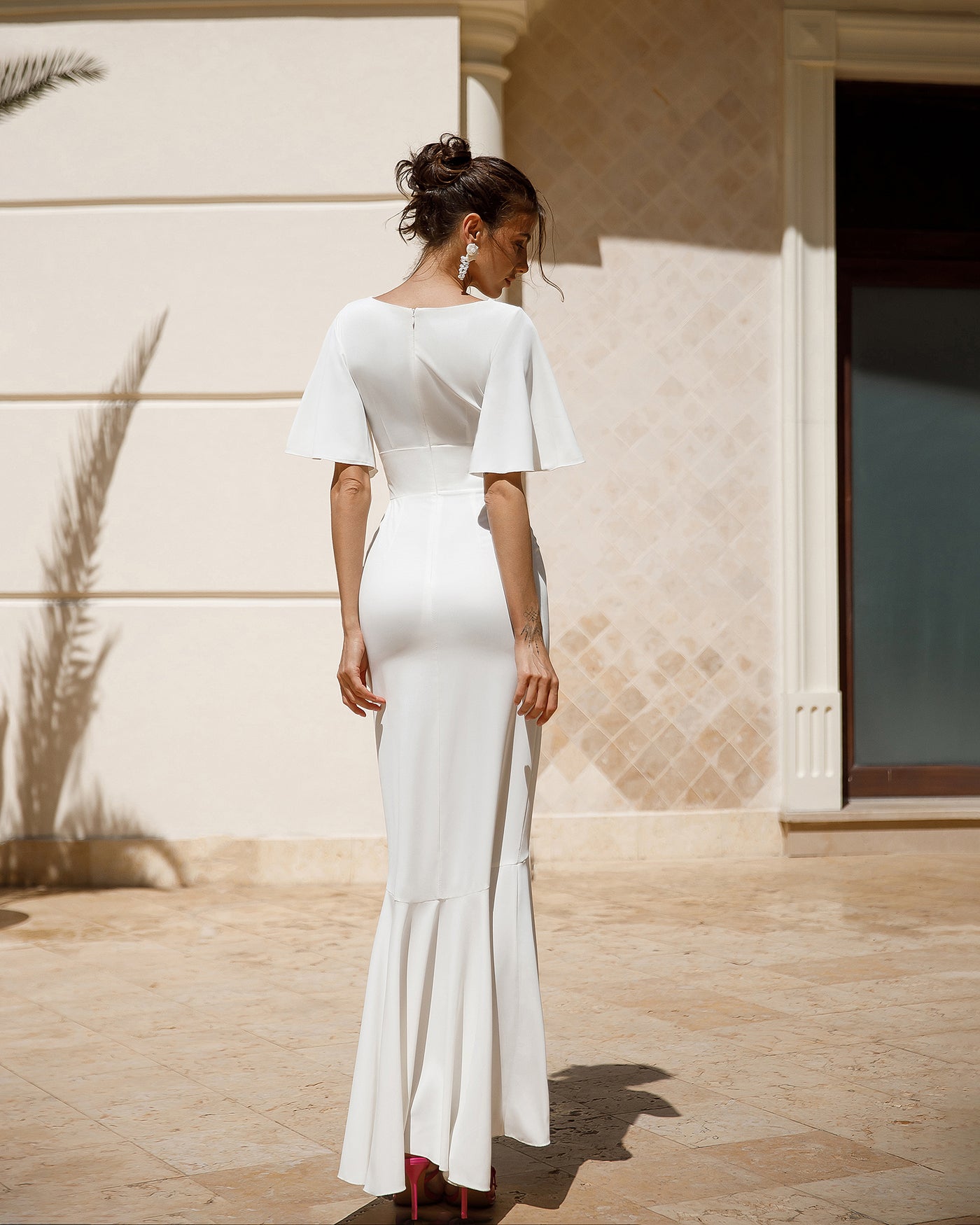 White V-NECK RUFFLED MAXI DRESS (ARTICLE 384)