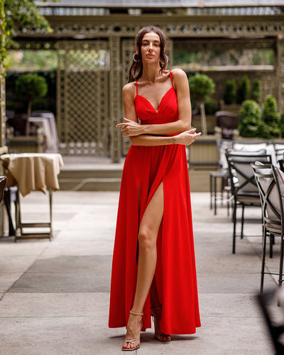 Red V-NECK MAXI DRESS (ARTICLE 370)