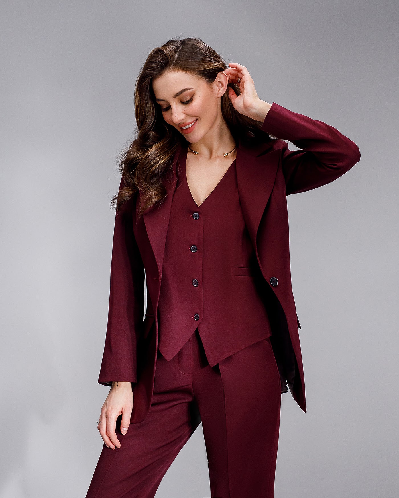 Burgundy OFFICE SLIM-FIT 3-PIECE SUIT (ARTICLE 033)