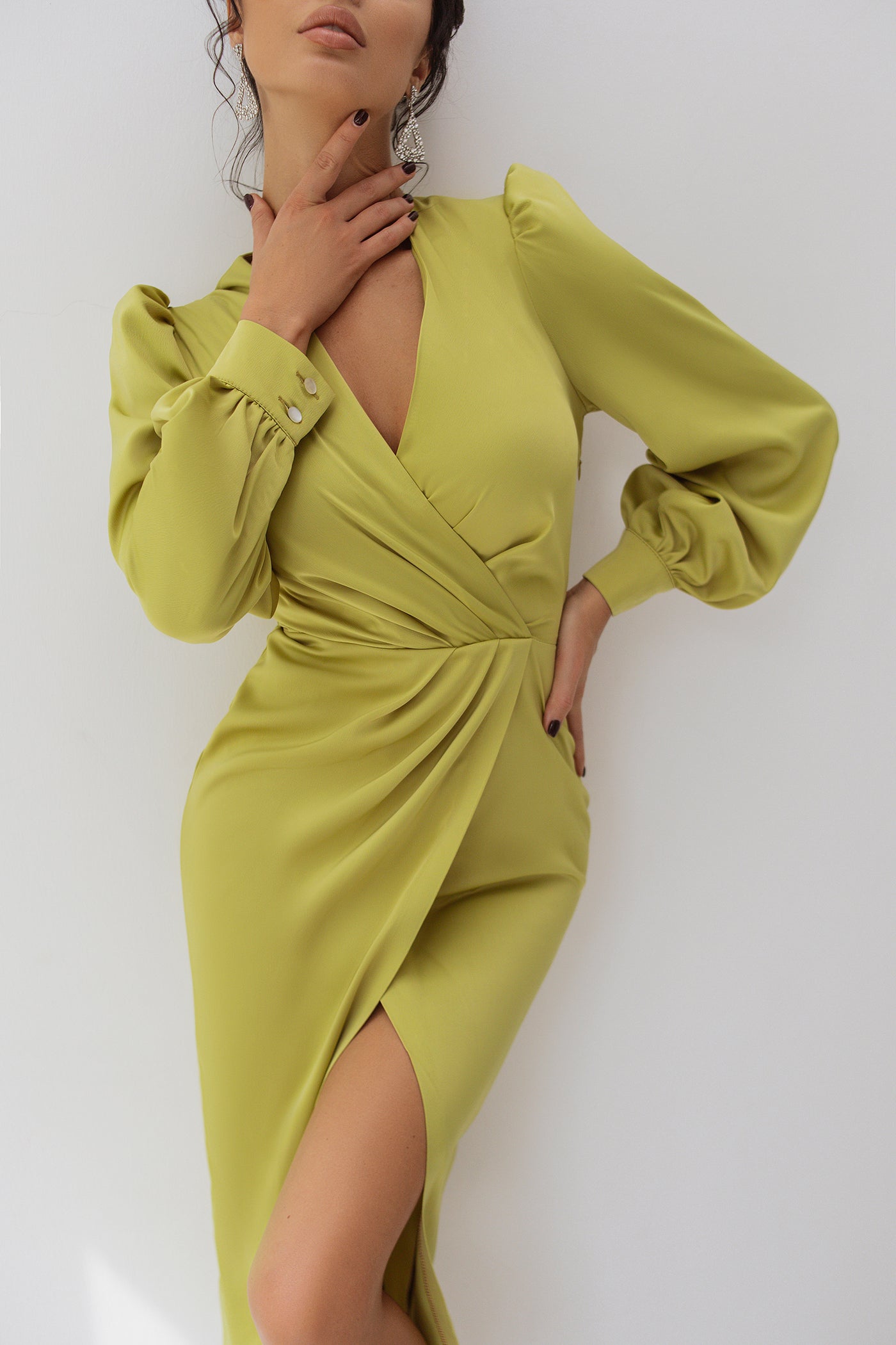 Lime WRAP LONG SLEEVE MIDI DRESS (ARTICLE C293/1)