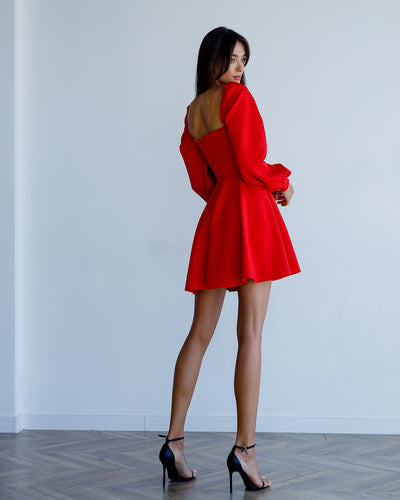 Red Backless Puff Sleeve Mini Dress (article 403)