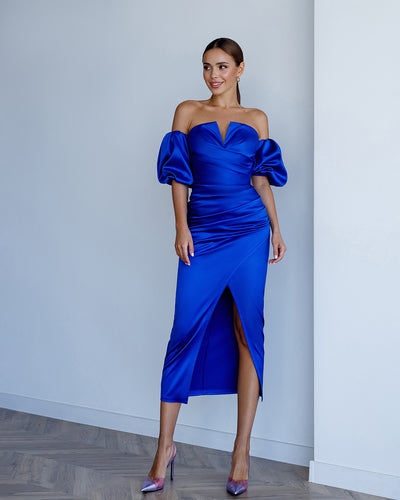 Blue PUFF-SLEEVE MIDI DRESS (ARTICLE 289)