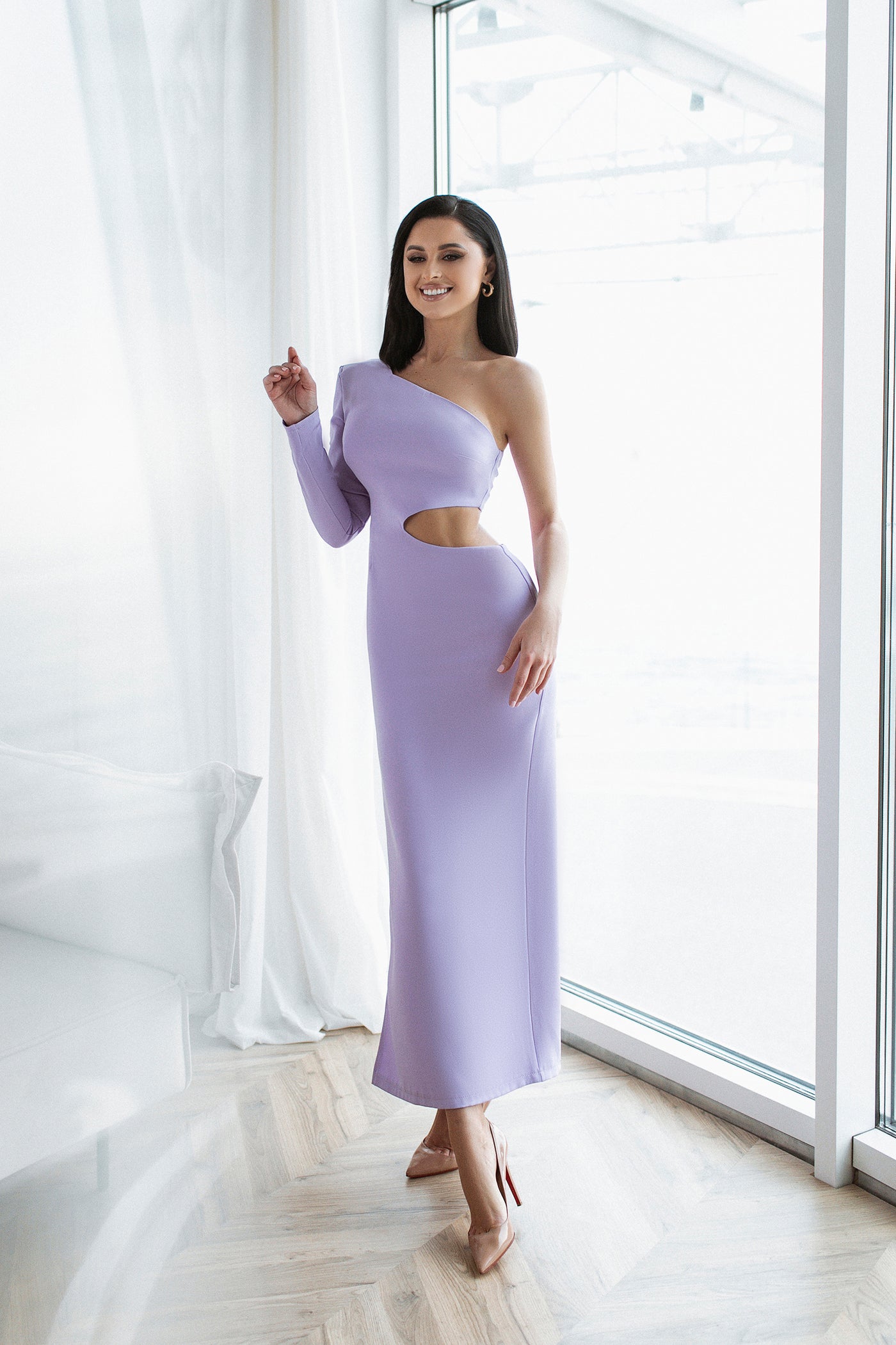 LAVENDER ONE-SHOULDER MAXI DRESS (ARTICLE C363)