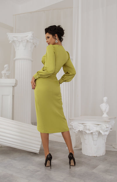 Lime WRAP LONG SLEEVE MIDI DRESS (ARTICLE C293/1)