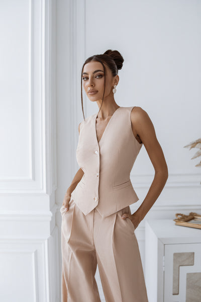 Beige Linen Vest 2-Piece Suit (article C416)