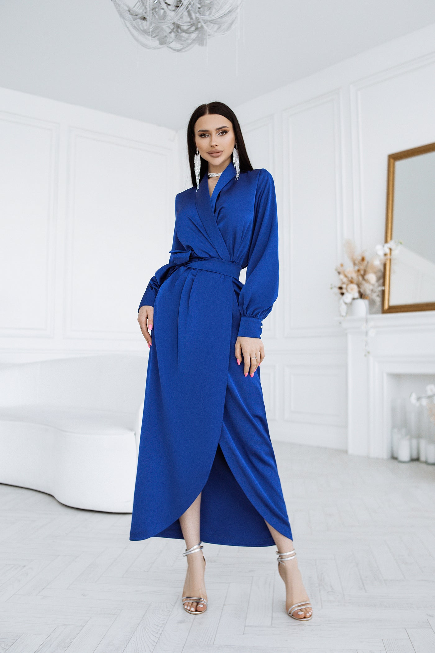 Blue COLLARED WRAP MIDI DRESS (ARTICLE C405)