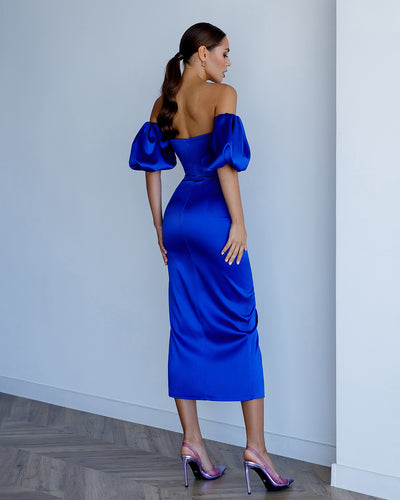 Blue PUFF-SLEEVE MIDI DRESS (ARTICLE 289)