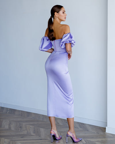 Lavender Puff-Sleeve Midi Dress (article 289)