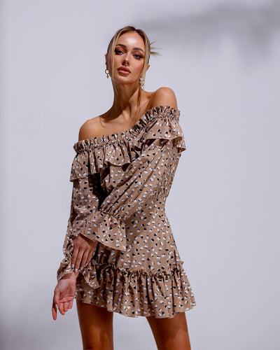 Beige Off-the-shoulder Mini Dress (article 017)