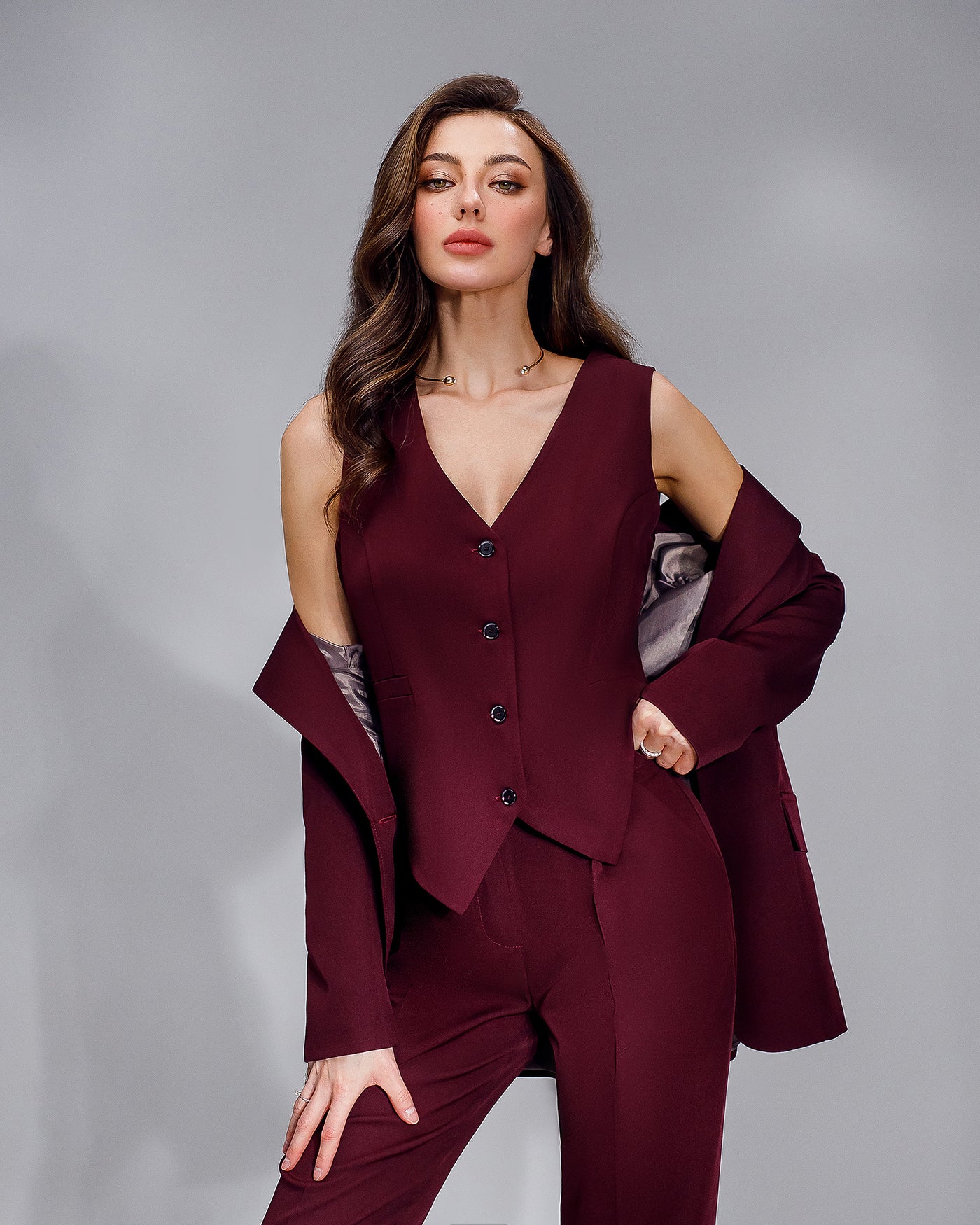 Burgundy OFFICE SLIM-FIT 3-PIECE SUIT (ARTICLE 033)