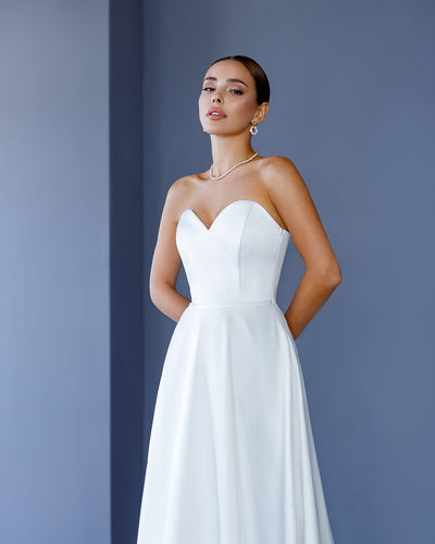 White SATIN CORSETED STRAPLESS DRESS (ARTICLE 047)