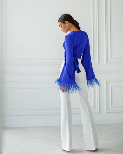 Blue SILK FEATHER SLEEVE BLOUSE (ARTICLE 345)