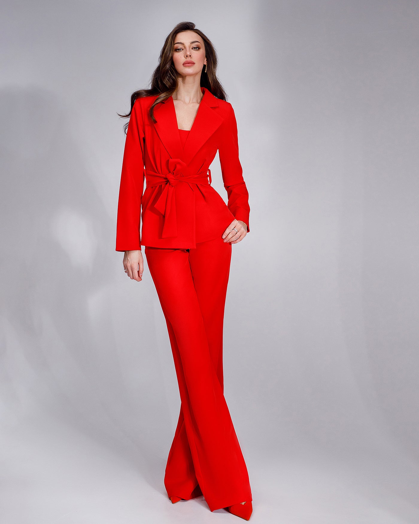 Red Belted Wide-Leg Suit 3-Piece (article 235)