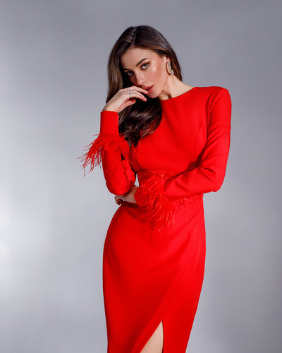 Red LONG SLEEVE MIDI DRESS (ARTICLE 374)