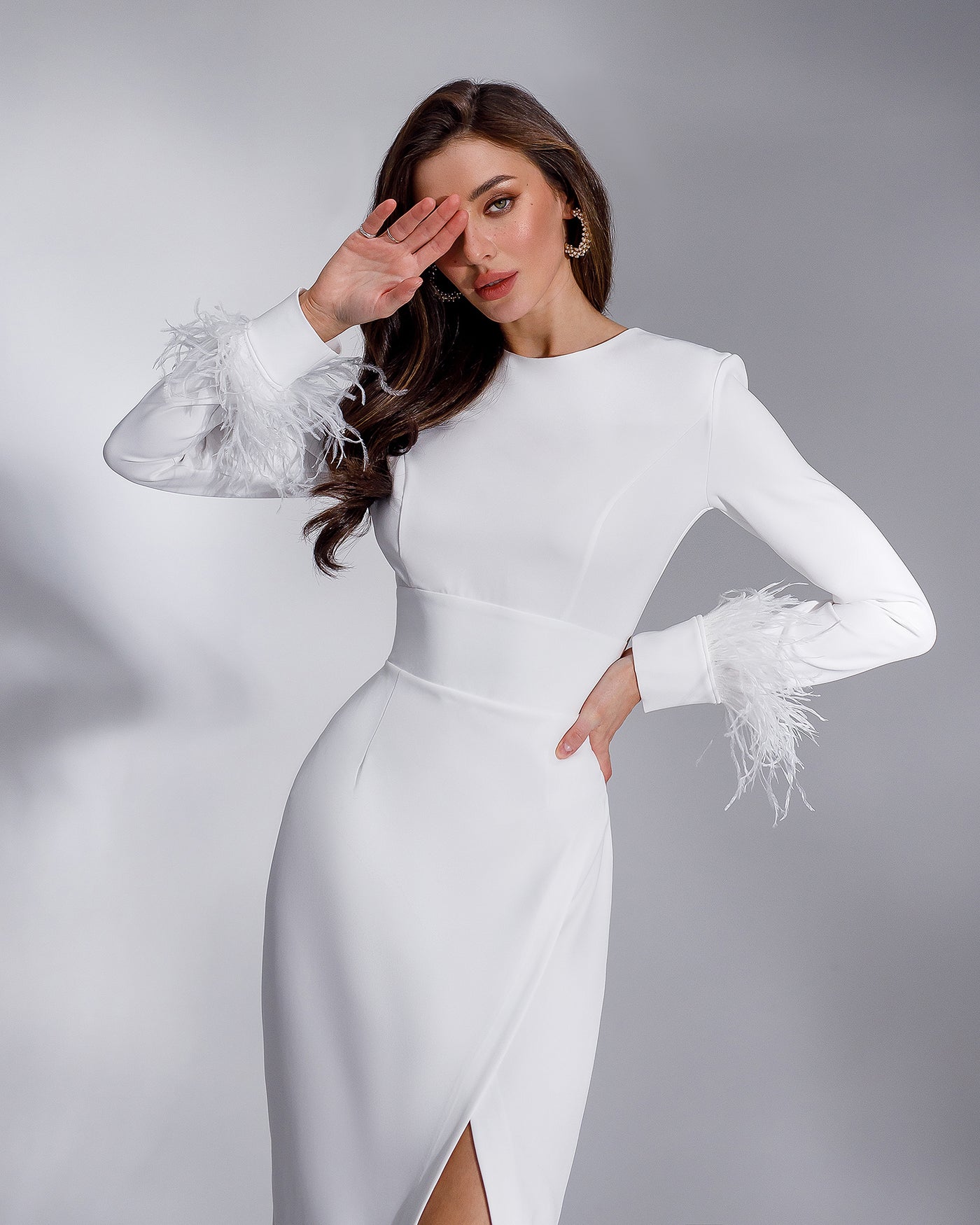 White LONG SLEEVE MIDI DRESS (ARTICLE 374)