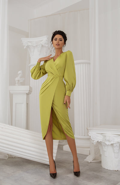 Lime WRAP LONG SLEEVE MIDI DRESS (ARTICLE C293/1)