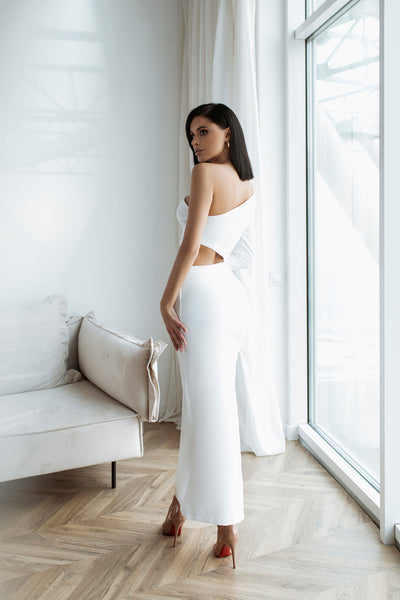 WHITE ONE-SHOULDER MAXI DRESS (ARTICLE C363)