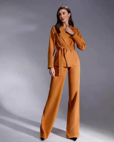 Beige BELTED WIDE-LEG SUIT 3-PIECE (article 235)