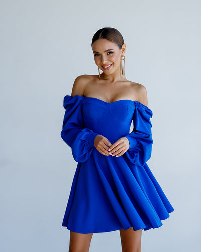 Blue BACKLESS PUFF SLEEVE MINI DRESS (ARTICLE 403)