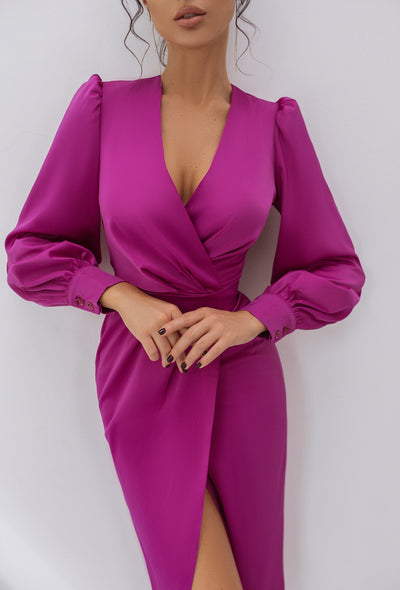 Fuchsia WRAP LONG SLEEVE MIDI DRESS (ARTICLE C293/1)