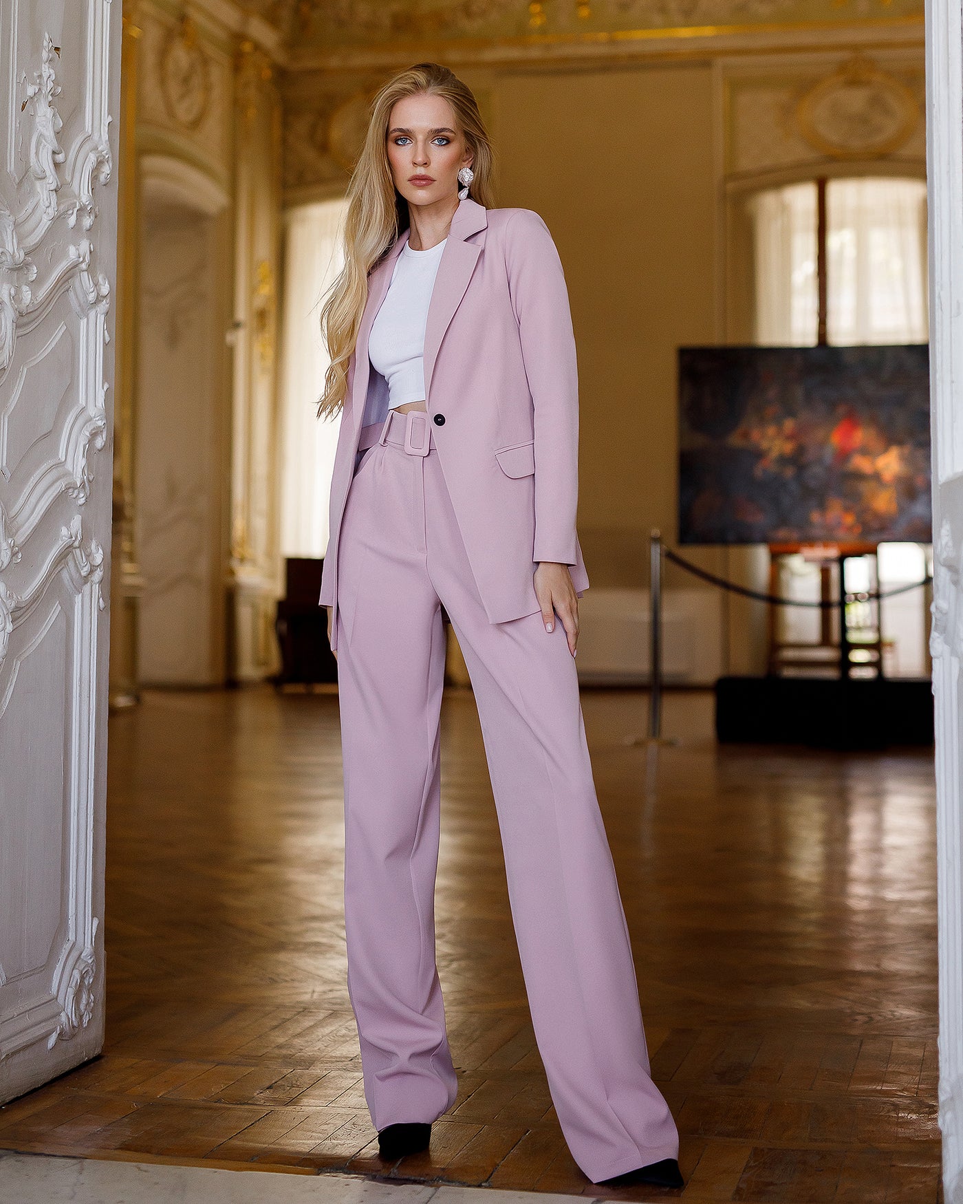 Dusty Pink BELTED WIDE-LEG SUIT 2-PIECE (ARTICLE 030)