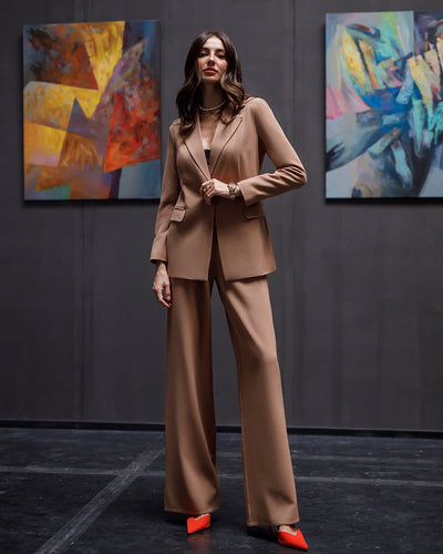 Camel Belted Wide-Leg Suit 2-Piece (article 030)