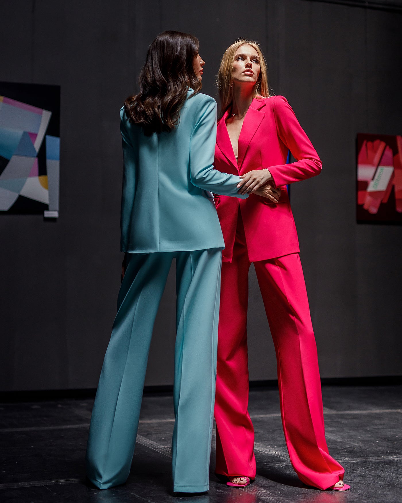 Crimson Belted Wide-Leg Suit 2-Piece (article 030)