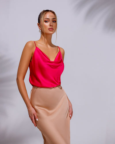 Beige Silk High Waist Maxi Skirt