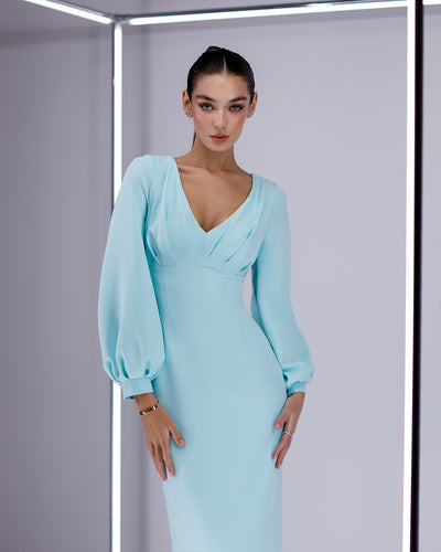 Tiffany V-Neck Puff-Sleeve midi dress (article 377)