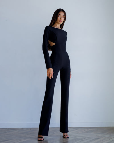 Black BACKLESS CUT-OUT Long-SLEEVE jumpsuit (article 422)