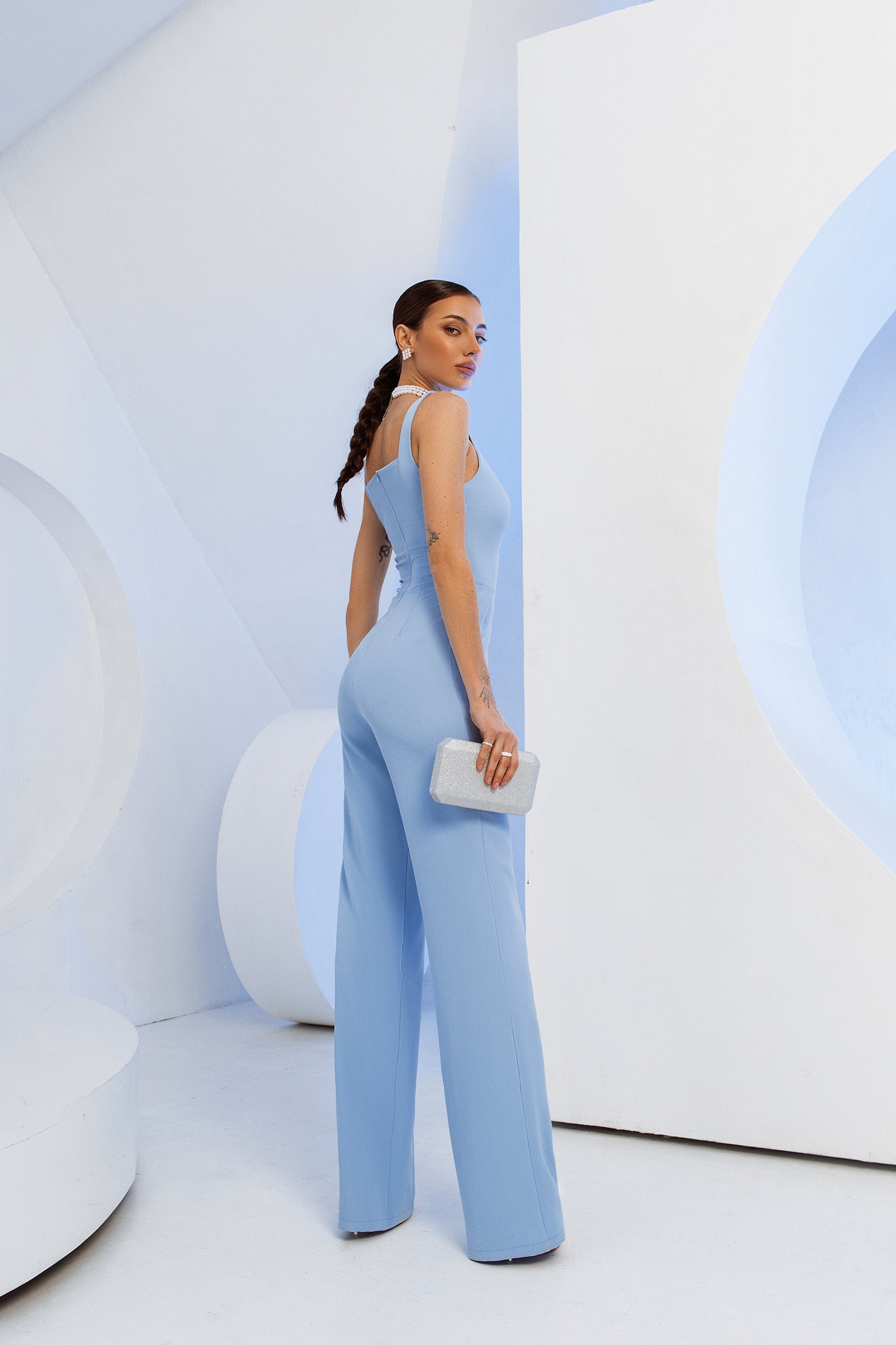 Sky-blue SLEEVELESS V-NECK JUMPSUIT (ARTICLE C289)