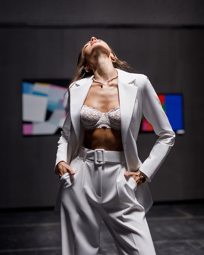 White Belted Wide-Leg Suit 2-Piece (article 030)