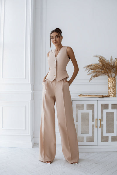 Beige Linen Vest 2-Piece Suit (article C416)