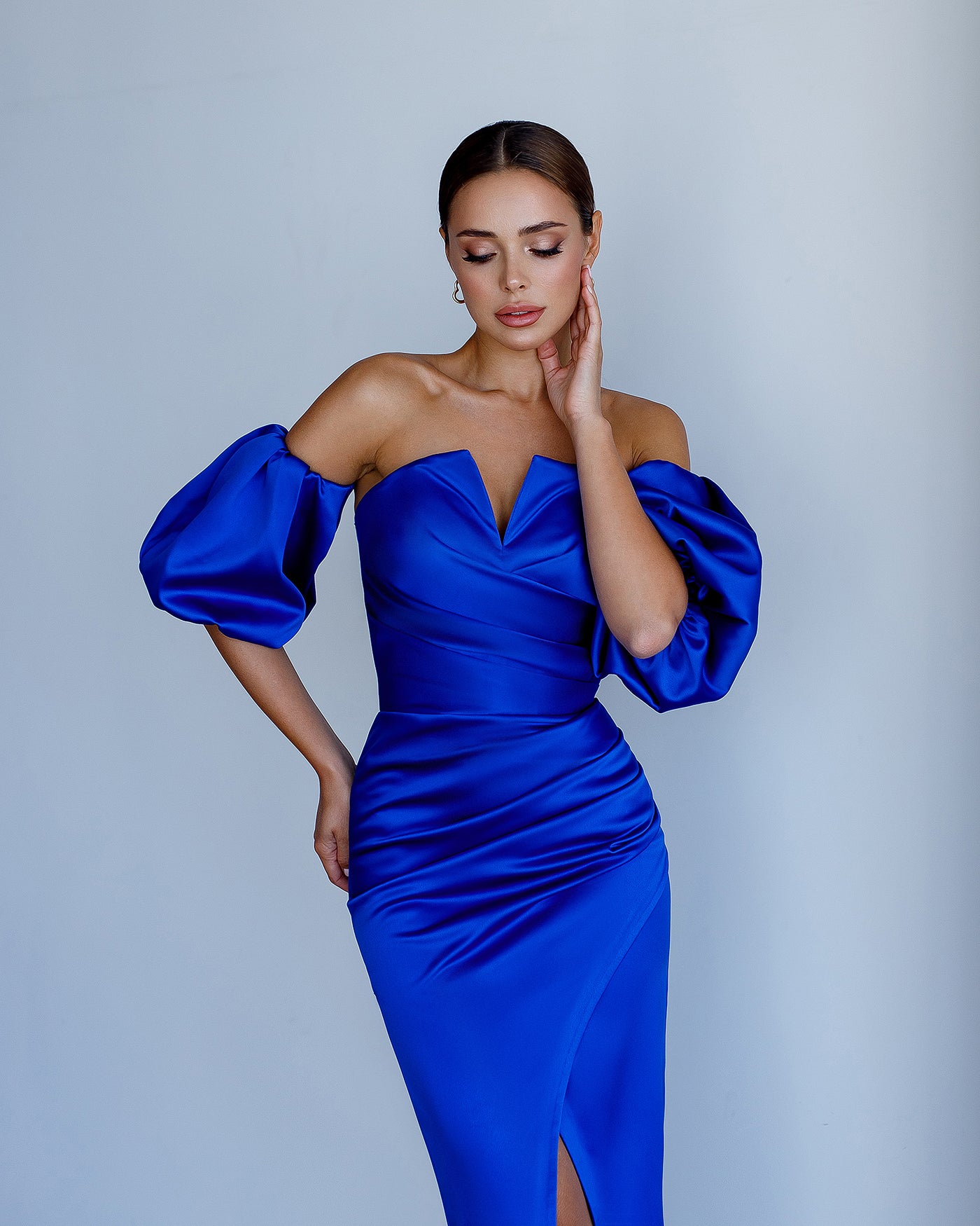 Blue PUFF-SLEEVE MIDI DRESS (ARTICLE 289)