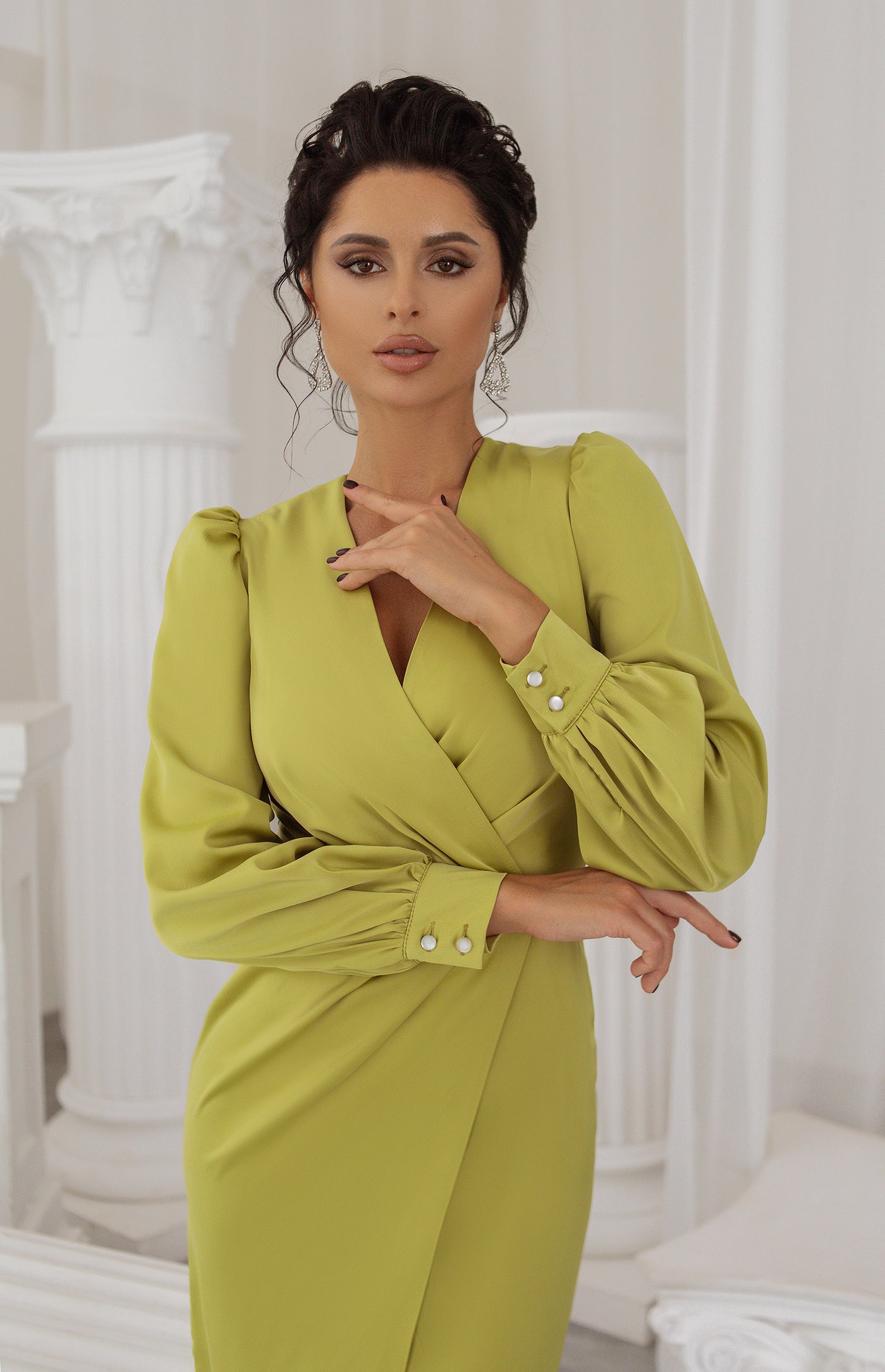 Lime WRAP LONG SLEEVE MIDI DRESS (ARTICLE C293/1)