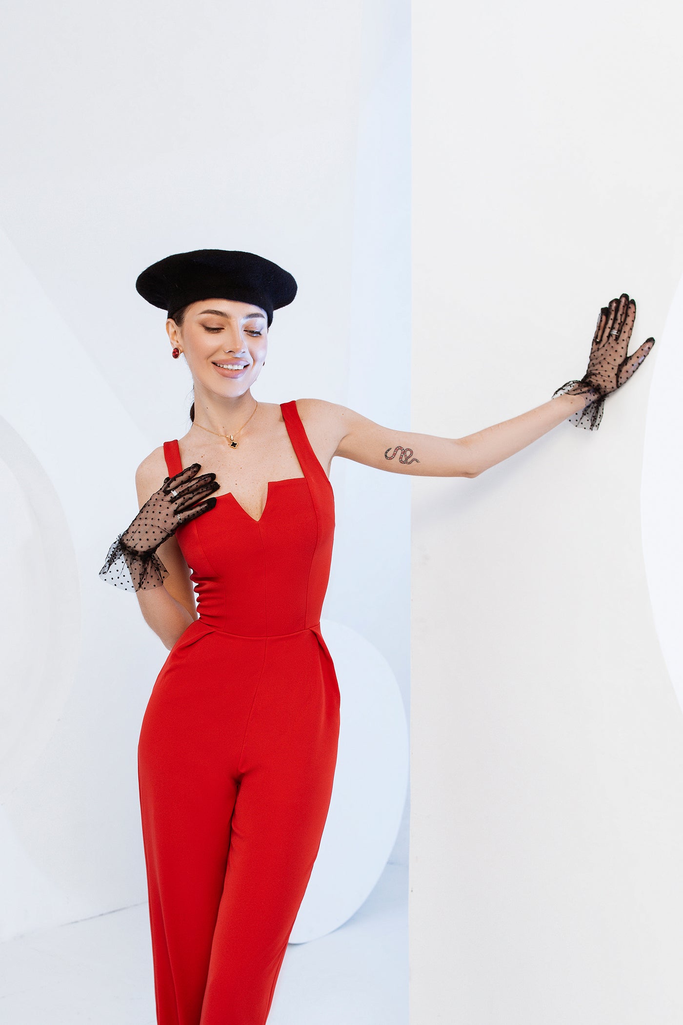 Red SLEEVELESS V-NECK JUMPSUIT (ARTICLE C289)