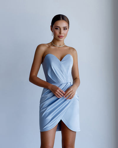 Grey Satin Strapless Mini Dress (article 304)