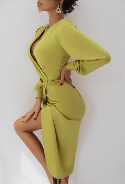 Lime WRAP LONG SLEEVE MIDI DRESS (ARTICLE C293/1)