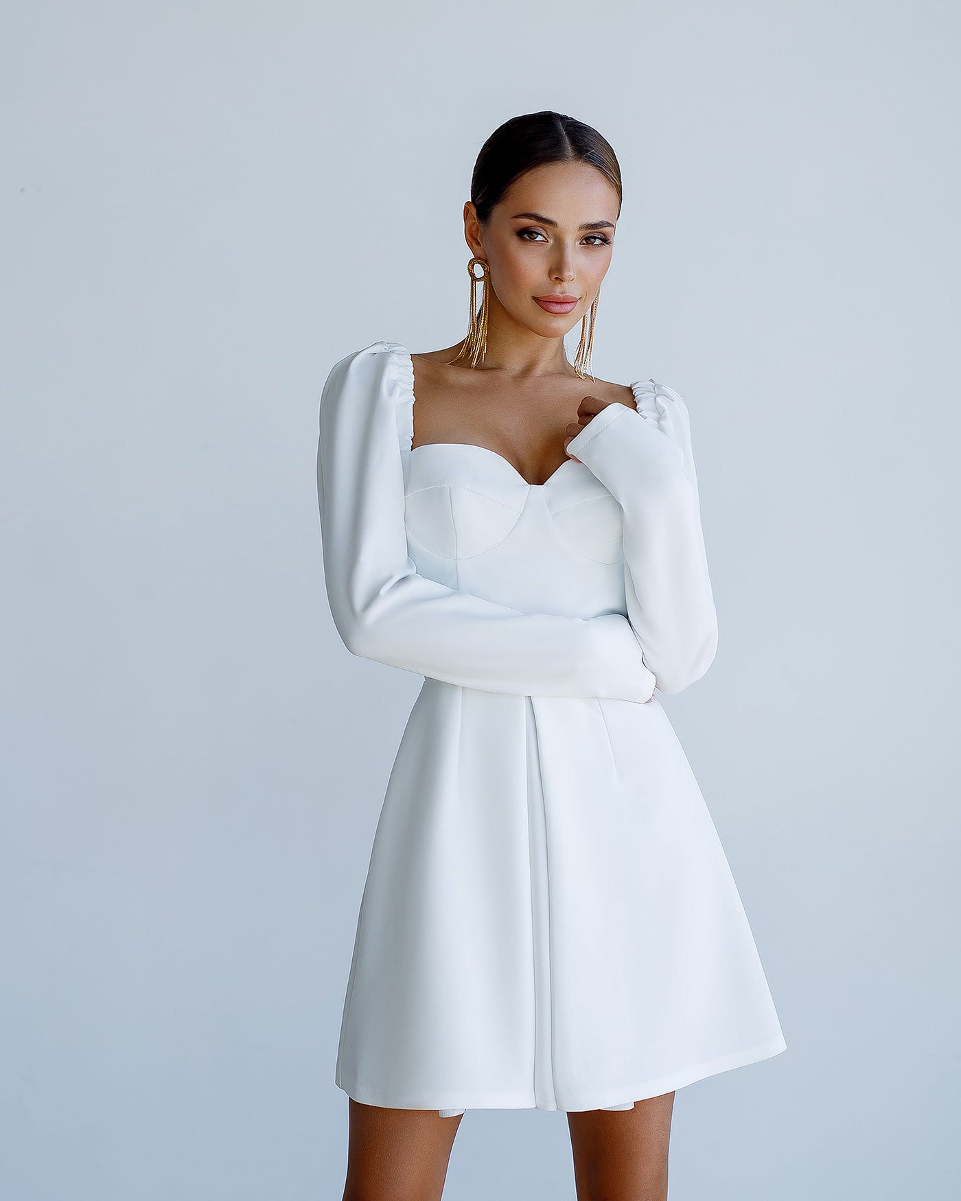 WHITE SWEETHEART PUFF SLEEVE MINI DRESS (ARTICLE 372)